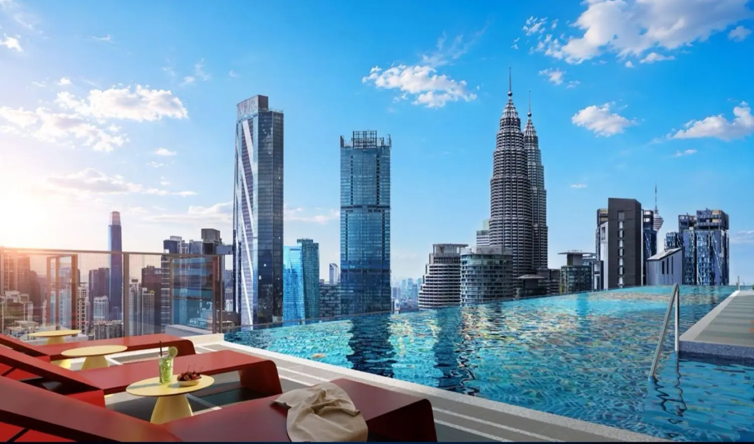 Sky pool with daytime view of the Petronas Twin Towers